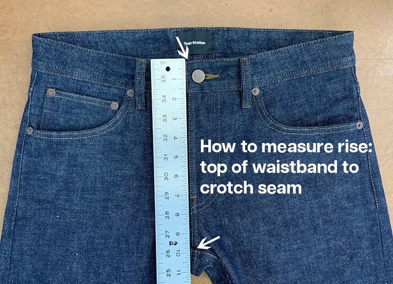 Measure from top of waistband to crotch seam