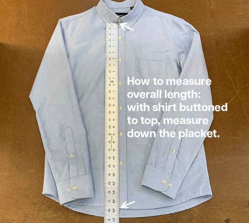 How to measure mens shirts: overall length