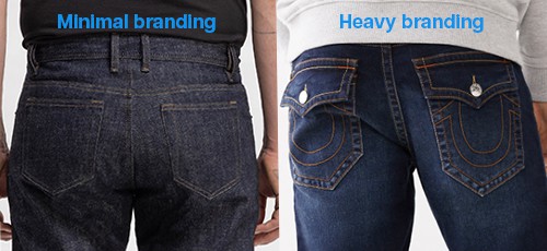 Heavily branded back pockets are not suitable for business casual settings. 
